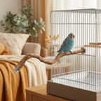 Parrot perch in use with budgie