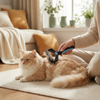 Deshedding brush in use on cat