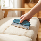 Pet hair remover brush on sofa