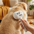 Spray grooming comb in use on dog