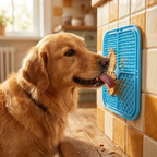 Licking plate suctioned to wall with dog