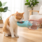 Cat drinking from portable water bottle tray