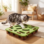 Cat pawing at felt puzzle box toy