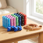 Poop bag rolls with dispenser clip and leash