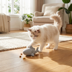 Cat playing with interactive treat toy