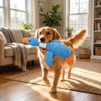 Dog carrying plush squeaky toy