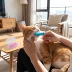 Brushing a cat's teeth with finger toothbrush