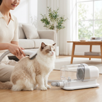 Grooming a cat with pet grooming vacuum kit